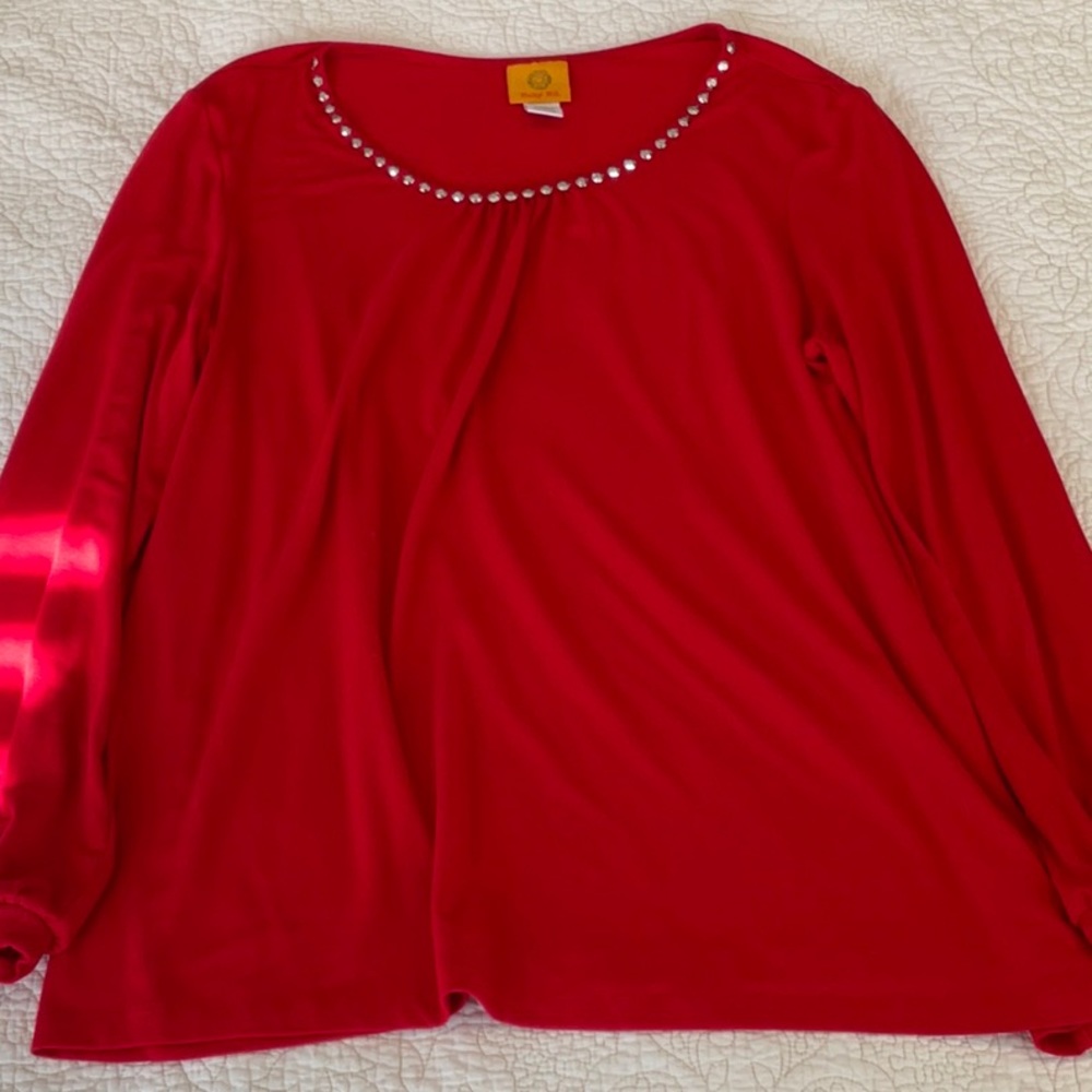 Bright red blouse with silver metal detail